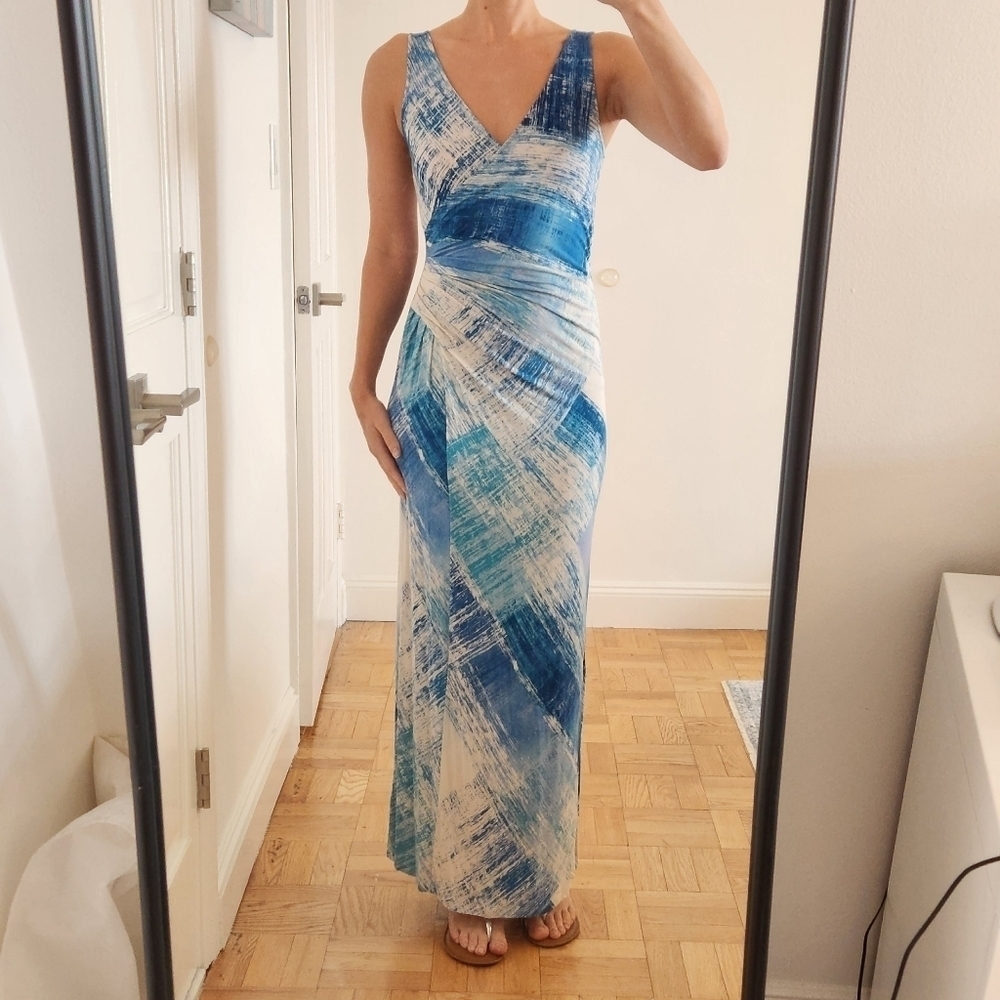 Tommy Bahama blue and white wrap effect maxi dress, sz XS